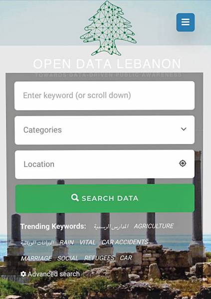 Capture d'écran du site Open Data Lebanon